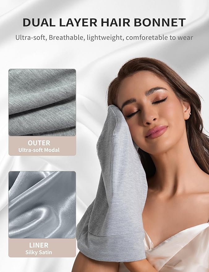 Satin Lined Bonnet for Sleeping Women Men - Adjustable Sleep Cap, Slouchy Beanie Hair Wrap for Curly Braid Locs
