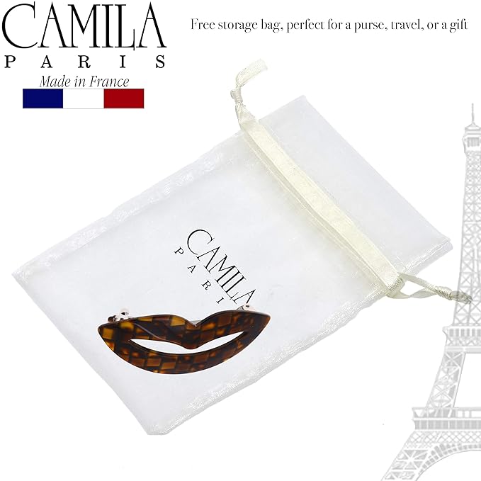 Camila Paris CP2969 French Hair Barrette Clip for Girls, Handmade Kiss Brown, Strong Hold Grip Hair Clips for Women, No Slip Automatic Closure, Durable Styling Girls Hair Accessories, Made in France
