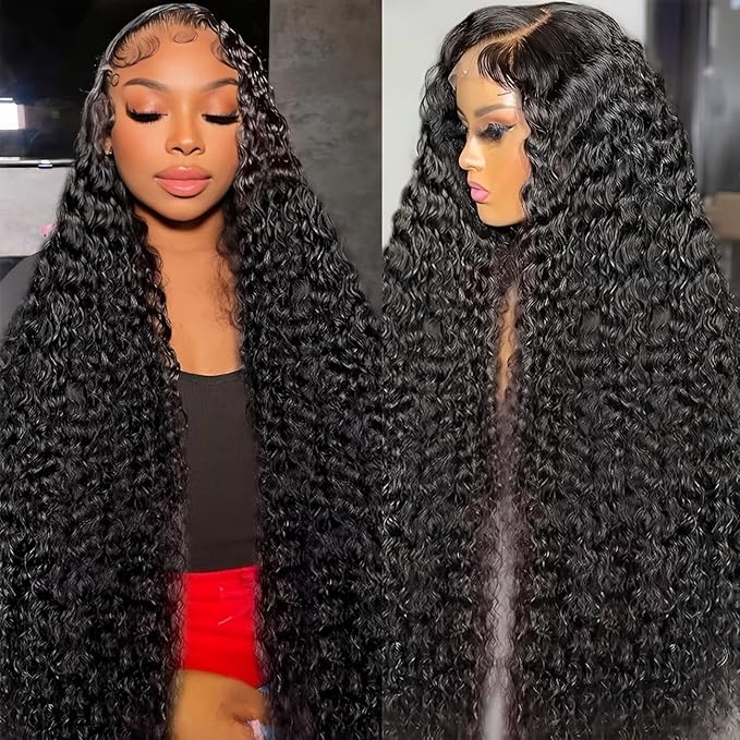 40 Inch Wig Human Hair 180% Density 13x6 Deep Wave Lace Front Wigs Human Hair HD Lace Frontal Curly Wigs Pre Plucked, Real Human Hair No Synthetic Blend No Tangle No Shedding Triple Lifespan 3X