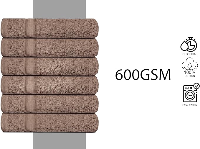 Softolle Premium 600 GSM Hand Towels –16" x 30”- 100% Combed Ring Spun Cotton Hand Towel - Pack of 6 Luxury Hand Towels - Highly Absorbent and Ultra Soft inches (Taupe)