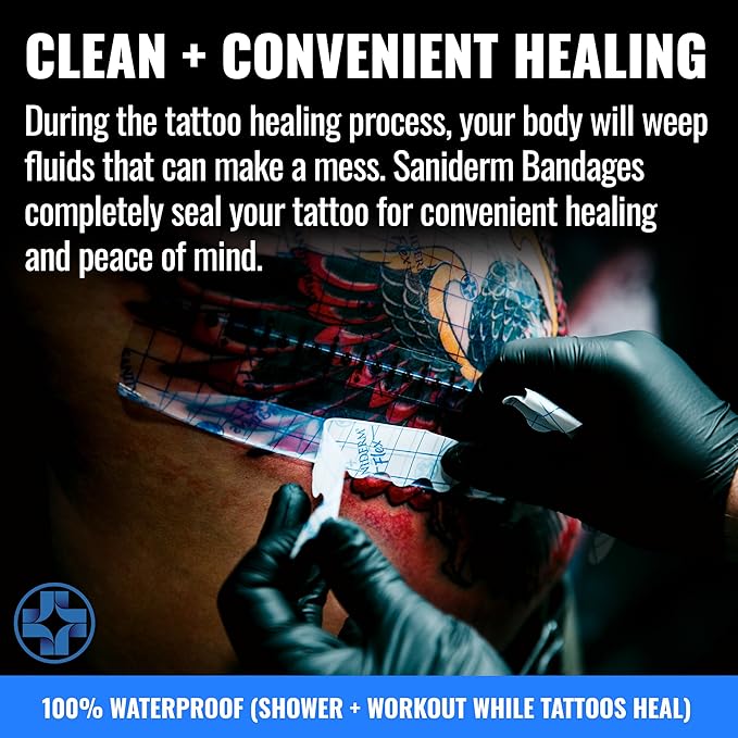 Saniderm Flex Tattoo Aftercare Bandage (New) (Personal Roll, 10.2 in x 2 yd) – Faster Tatoo Healing and Protection – Sterile, Waterproof, Flexible, Latex-Free, Tattoo Aftercare Wrap – Matte Finish