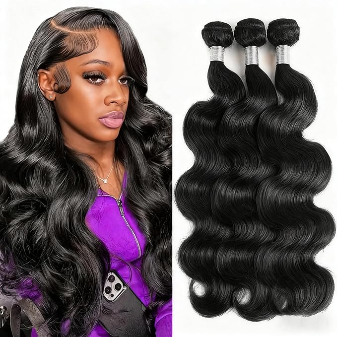 12A Human Hair Bundles Body Wave Bundles Human Hair 18 20 22 Inch 100% Unprocessed Brazilian Virgin Hair Body Wave 3 Bundles Deals Real Human Hair Extensions For Women Natural Black Color