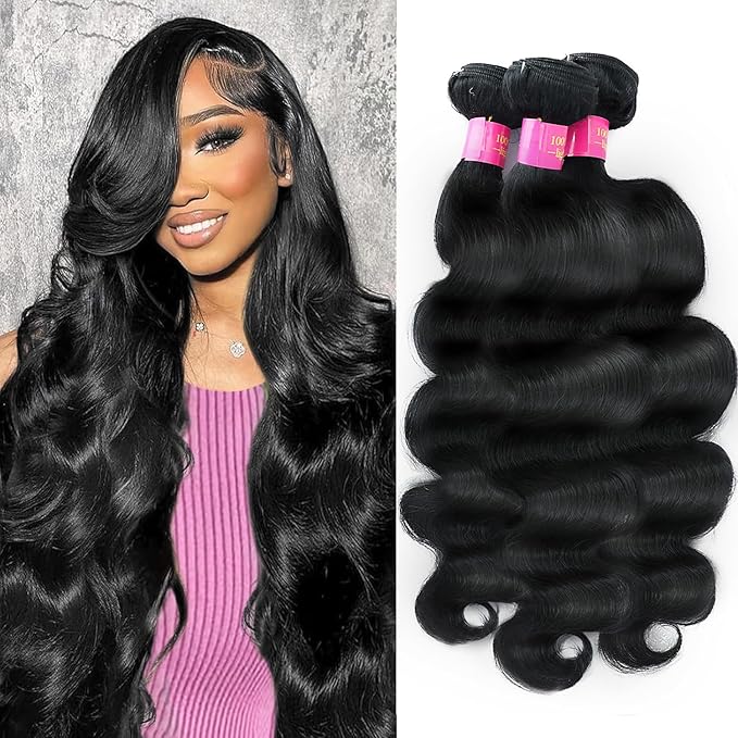 12A Bundles Human Hair Body Wave 100% Unprocessed Brazilian Virgin Hair 24 26 28 Inch 3 Bundles Weave Quick Human Hair Bundles for Black Women Natural Color