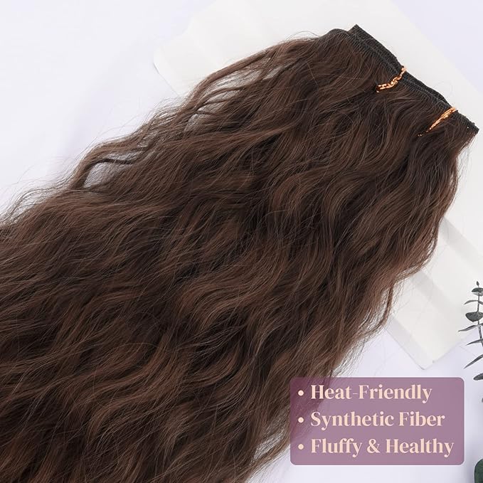 LONAI 6PCS Clip In Hair Extensions 24" Dark Chocolate Brown Hair Extension Long Mermaid Waves Synthetic Hairpiece For Women Natural Looking for Daily Use Cosplay Halloween Costume Party