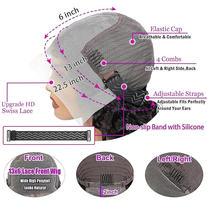 13x6 Deep Wave Lace Front Wigs Human Hair 22 Inch 200% Density Deep Curly Hd Lace Frontal Wig 13x6 Glueless Hd Lace Front Wigs Human Hair Pre Plucked Natural Black