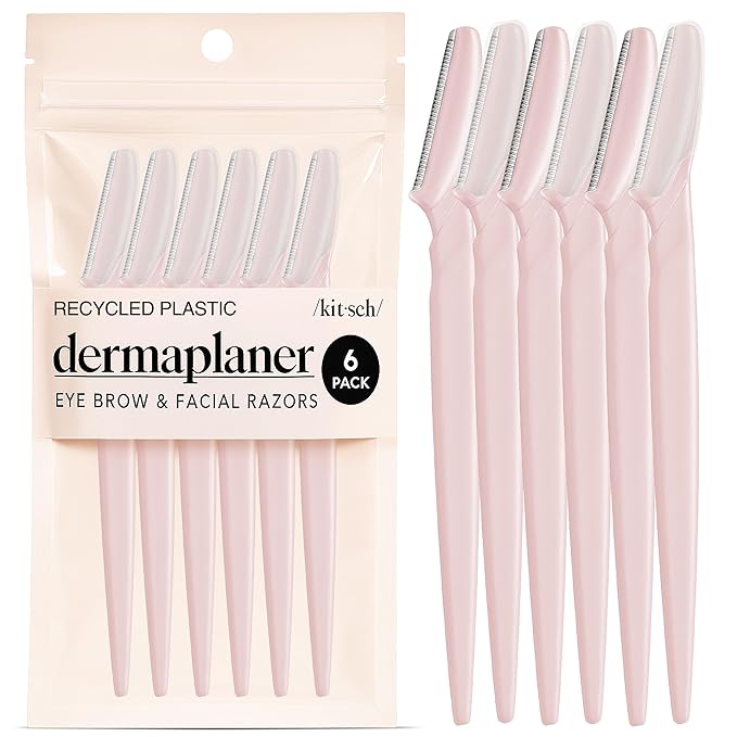 Kitsch Dermaplane Razor for Women Face – Face Razors for Women & Men, Eyebrow Trimmer & Face Shaver – Exfoliating Facial Razor & Skin Care Tool for Smoother Skin - Blush, 6 pcs