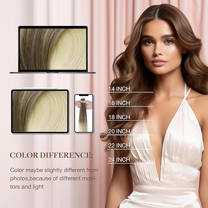 GOO GOO I Tip Hair Extensions - 18inch 100g 100S Cold Fusion, Invisible Remy Human Hair, 9/60 Balayage Ash Brown to Platinum Blonde