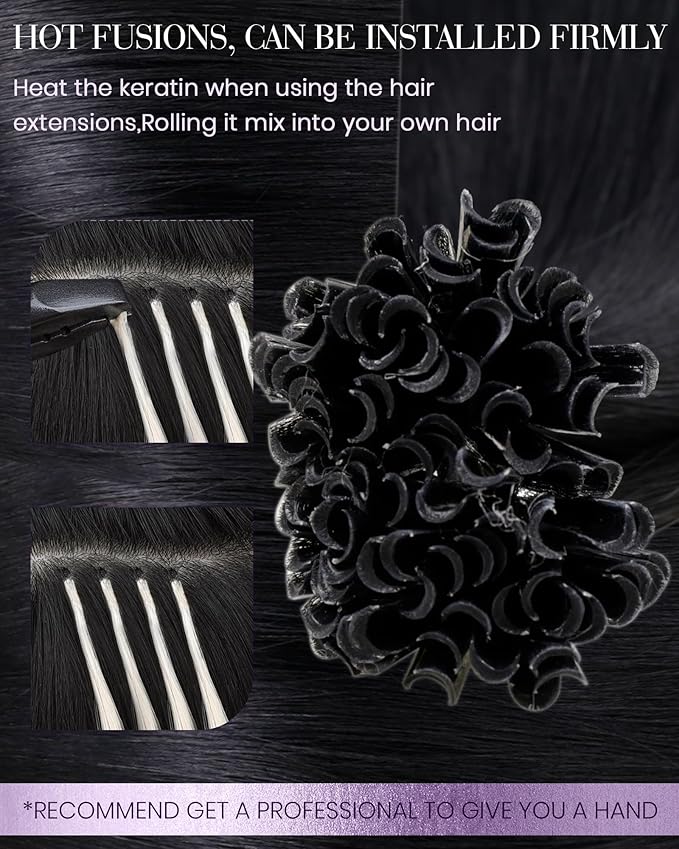 LaaVoo U Tip Hair Extensions Human Hair Black 20 Inch K Tip Hair Extension Real Human Hair Jet Black Utip Hair Extensions Black 50g 50S