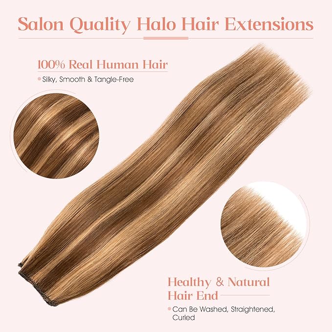 Hairro Wire Hair Extensions Human Hair, Fish Line Invisible Adjustable & Clips in Extensions Straight, 100% Real Hairpieces Seamless Blending for Women, 20 Inch 100g Medium Brown Mix Dark Blonde