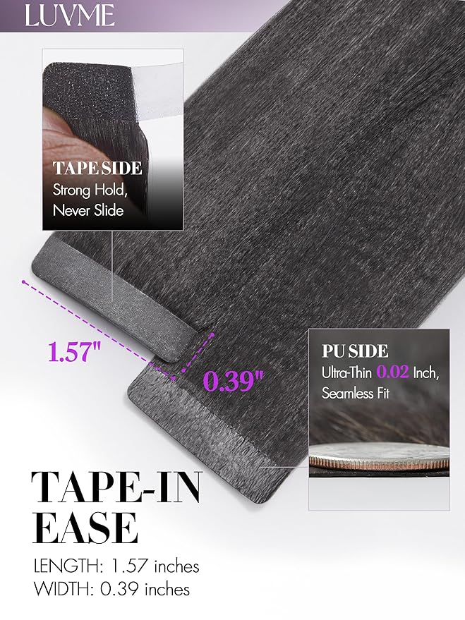 LUVME Tape in Hair Extensions Human Hair 20 Inch 110g 40pcs Yaki Straight Natural Black Double Sided Invisible Tape Extensions
