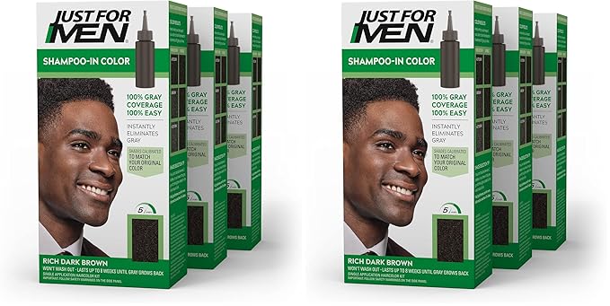 Just For Men Shampoo-In Color, Mens Hair Dye with Vitamin E for Stronger Hair - Rich Dark Brown, H-48 (Pack of 2)