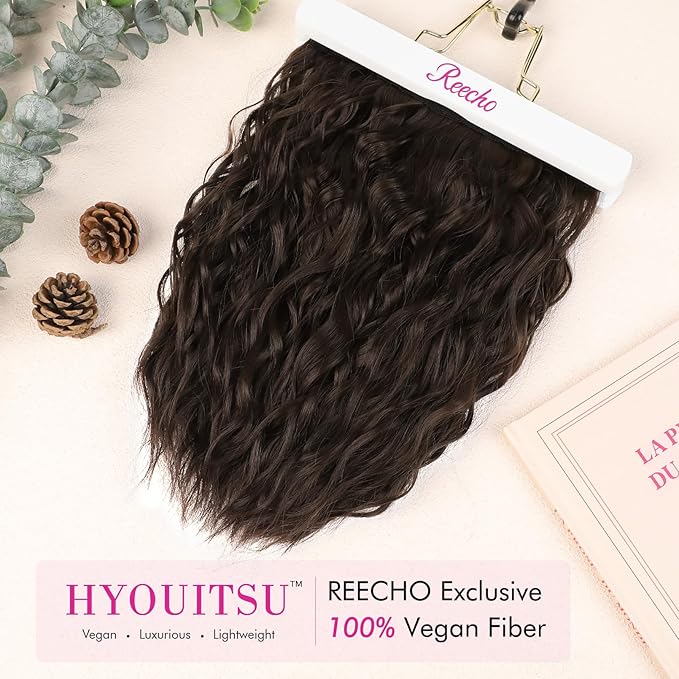 REECHO Clip in Hair Extensions, 4PCS Hair Extensions 12" Short Curly Wavy Blonde hair extensions Invisible Lace Weft Natural Soft Hairpieces for Women – Dark Brown