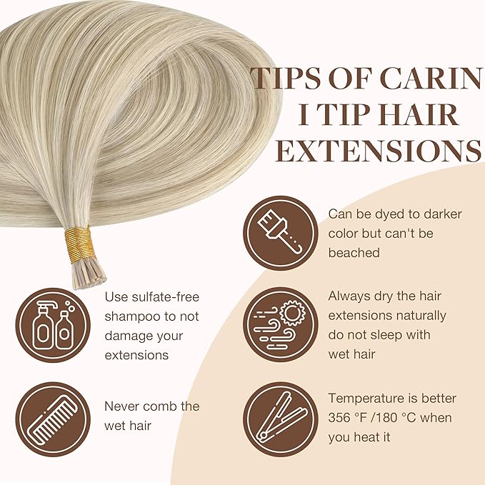 GOO GOO I Tip Hair Extensions, Real Human Hair, 14inch 50g 100S, Cold Fusion I Tip, Invisible Remy, 17A/60A Ash Blonde Highlighted Platinum Blonde