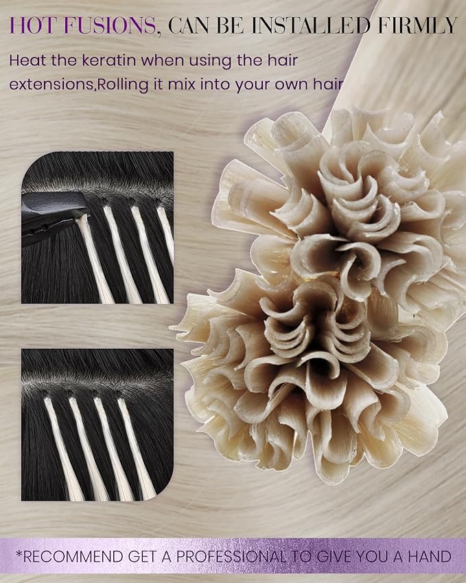 LaaVoo K Tip Hair Extensions Real Human Hair Blonde U Tip Hair Extensions Human Hair Platinum Blonde Ktip Extensions Hot Fusion 100g 100S 18 Inch