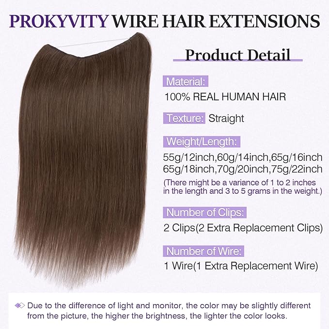 Halo Hair Extensions Real Human Hair,Halo Hair Extension 100% Human Hair, Wire Hair Extensions,Straight Natural Brown 14inch/60g