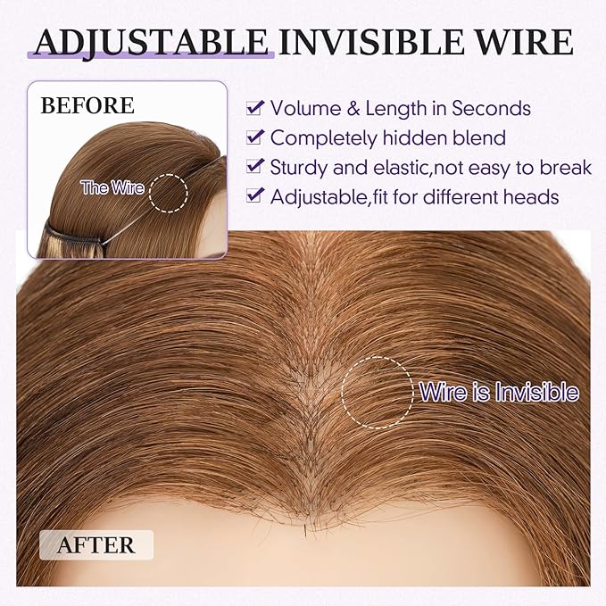 Halo Hair Extensions Real Human Hair,Halo Hair Extension 100% Human Hair,Wire Hair Extensions,Wavy 4P27 Medium Brown Mixed Dark Blonde 65g/16inch