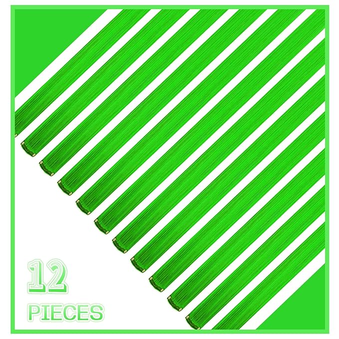 12 PCS Green Hair Extensions Clip in, 22" Colored Hair Extensions, Highlights Colorful Hair Piece DIY Hair Accessories on Daily Party