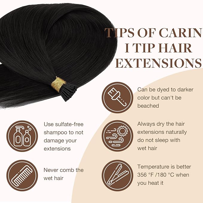 GOO GOO I Tip Hair Extensions - Real Human Hair, 24inch 100g 100S, Cold Fusion, Invisible Remy, 1B Natural Black