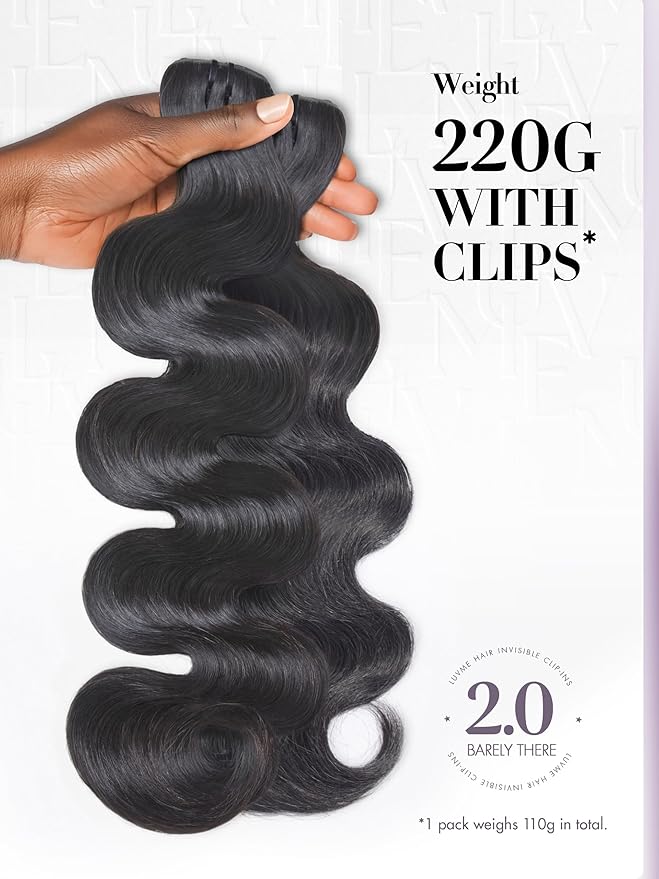 LUVME Invisible Clip in Hair Extensions,Body Wave 14 Inch 2 Pack 220g 12pcs Human Hair Invisible Clip ins Hair Extensions Natural Black Hair for Women