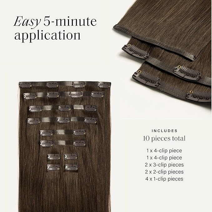 Luxy 100% Remy Human Hair - Seamless Clip-In Hair Extensions - Multi-Dimensional Color for Natural Blending, Adds Volume & Length 180 grams 20" Medium Natural Brown