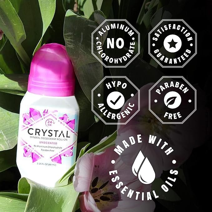 CRYSTAL Deodorant - Mineral Roll on Vegan Deodorant for Women and Men, Unscented - 2.25 fl. oz. (3 Pack) (Packaging May Vary)