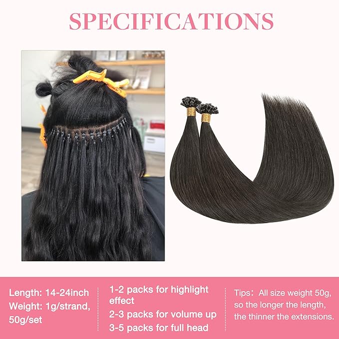 GOO GOO U Tip Hair Extensions Real Human Hair, 18inch 50g 50S, Hot Fusion U Tip Hair Extensions, Invisible Remy, 1C Mocha Brown