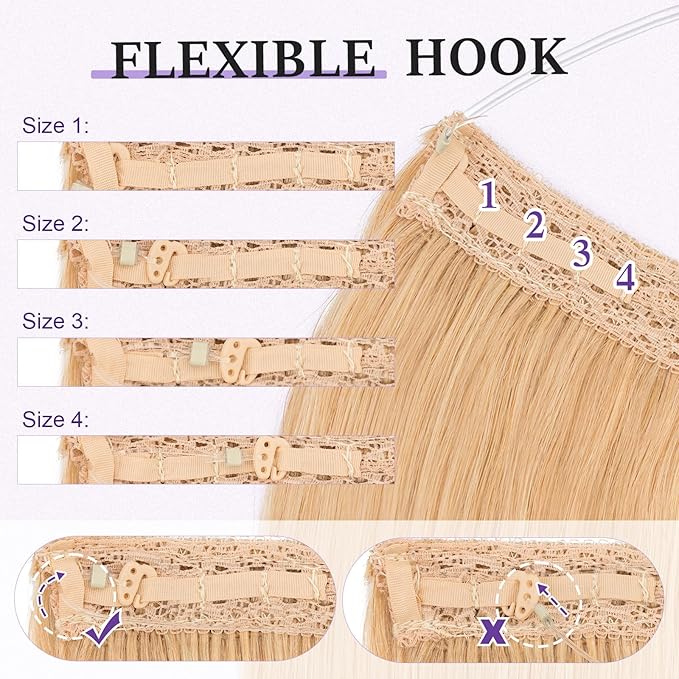 Halo Hair Extensions Real Human Hair,Halo Hair Extension 100% Human Hair, Wire Hair Extensions,Straight 24 Honey Blonde 18inch/65g