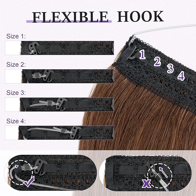Halo Hair Extensions Real Human Hair,Halo Hair Extension 100% Human Hair,Wire Hair Extensions,Thicker Medium Brown 14inch/70g