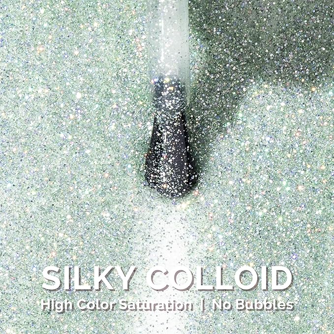 MelodySusie Green Glitter Gel Nail Polish,0.5fl oz Soak Off UV LED Light Diamond Glitter Gel Polish Gift for Women Nail Art Manicure Salon DIY Nail Design Decoration at Home-1747
