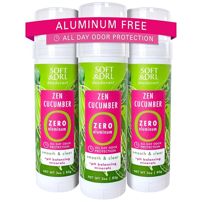 Soft & Dri Zen Cucumber Aluminum Free Deodorant, 3 oz, Smooth and Clear Stick, pH Balancing Minerals, 3 Pack