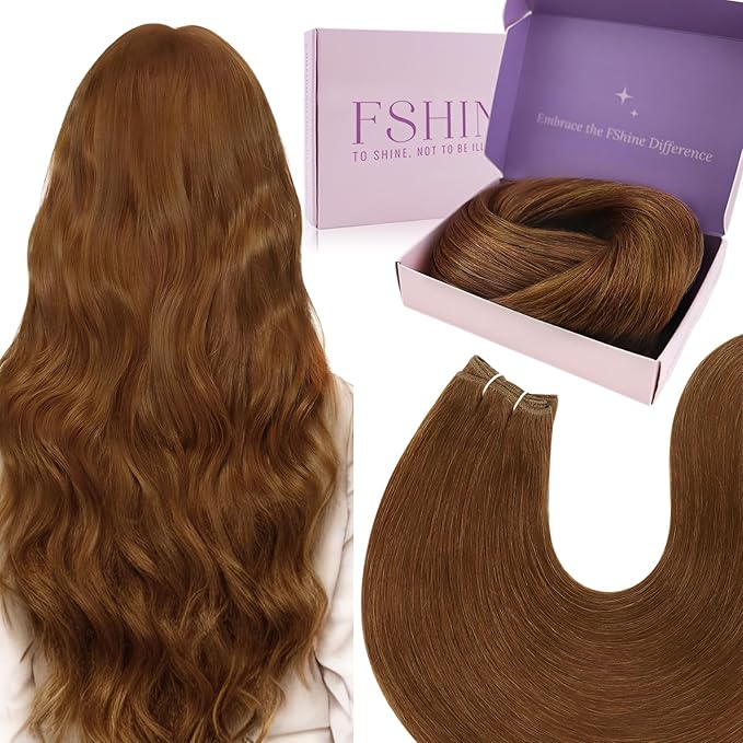 Fshine 22 Inch Hair Extensions Real Human Hair Weft Hair Extensions Copper Human Weft Orange Red Sew in For Women 100G