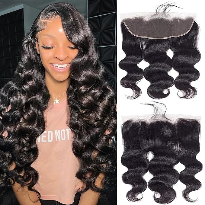 14 Inch 13x4 Lace Frontal Body Wave Ear to Ear HD Transparent Frontal Closure With Baby Hair Free Part Virgin Human Hair Natural Hairline 150% Density