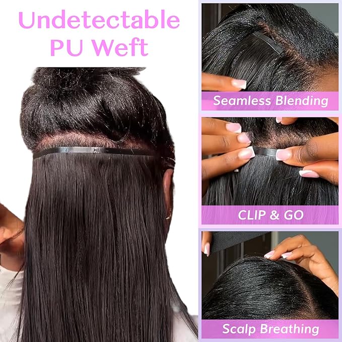 IDN BEAUTY Seamless Clip In Hair Extensions Human Hair Dark Brown Real Remy Virgin Human Hair Seamless Clip Ins For Black Women PU Weft Invisible Edge Thick Soft Hair ST 110g 20 Inches