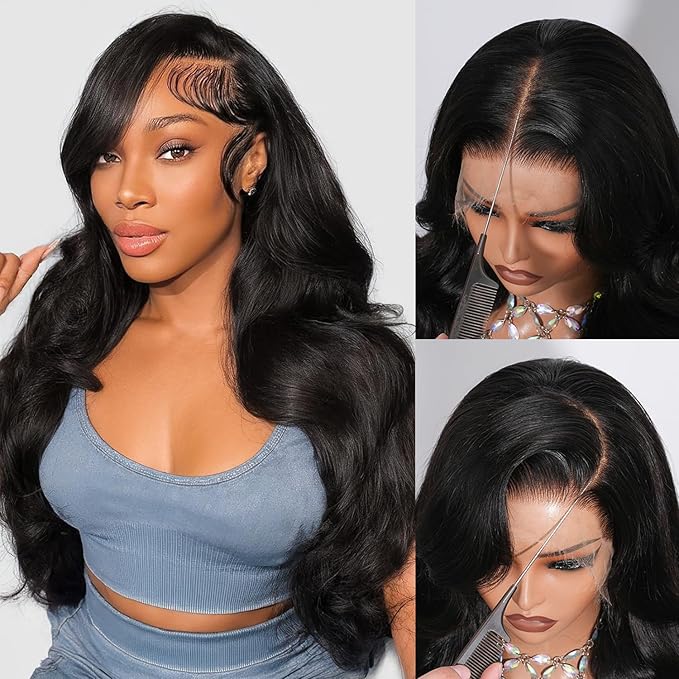 28 Inch Body Wave Lace Front Wigs Human Hair 13x4 Full Frontal Wig Skinlike HD Lace 0.10mm Ultra-thin Invisible 100% Real Human Hair 15A Brazilian Virgin Hair 200% Density Pre-Plucked Hairline