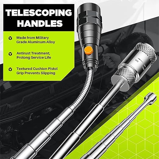 Telescoping Magnetic Pickup Tool Set, Inspection Mirror Telescoping, LED Flashlight, Cool Gadgets for Men, Gifts for Dad, Husband, Kids, Boyfriend, Magnet Stick (Yellow)