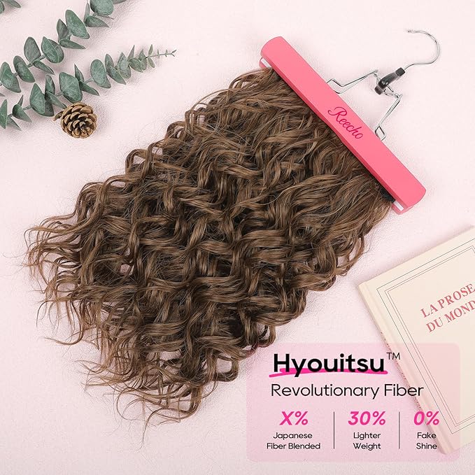 REECHO Curly Hair Extensions, 4PCS 16 inch Clip in Hair Extensions Lace Weft Short Curly Hair Extension Clip Ins Natural Hairpieces for Women, Light Caramel Brown