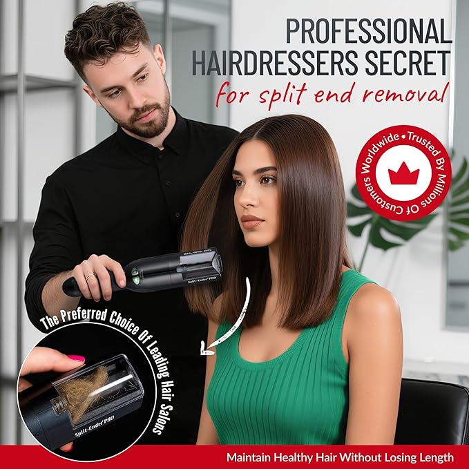 Split-Ender PRO - Professional Hair Trimmer with Charging Station, Automatic Split End Remover for Frizzy, Dry, Damaged, Colored, Broken, Curly, Straight or Bleached Hair Types, Hair Styling Tool