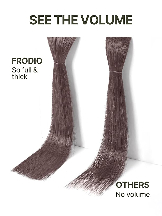 Frodio Clip Ins Hair Extensions Dark Brown 16 inches Real Human Hair Seamless Silk Long Straight Full Thick Virgin Brazilian Jet Black Natural Color Beauty For Women Can Be Body Wave 110g 7 Piece