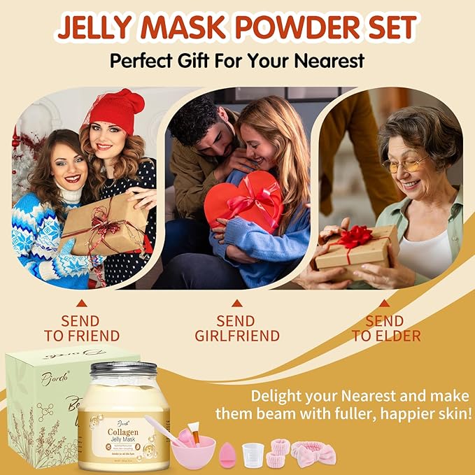 Jelly Masks for Facials Professional, Collagen Firming, Hydrating & Moisturing Face Mask Skin Care, Hydrojelly Peel Off Jelly Mask with Mixing Bowl Set, Christmas Spa Gifts for Women