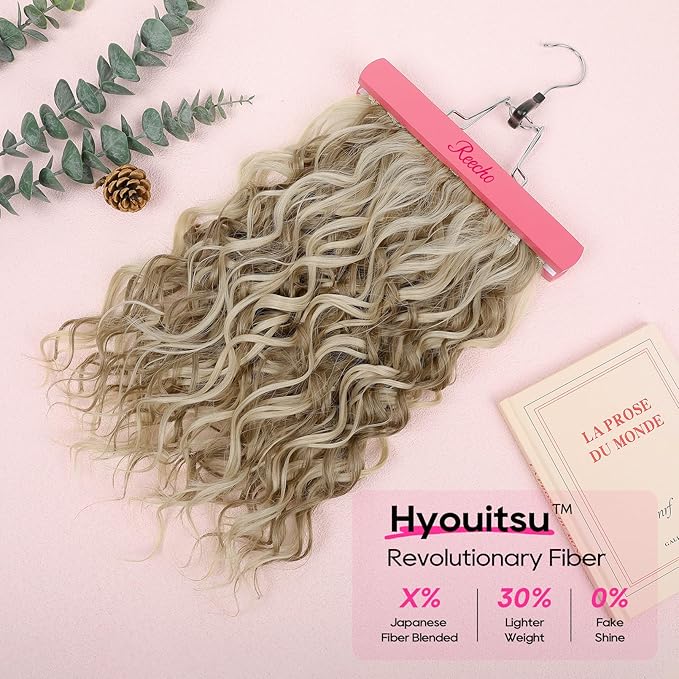 REECHO Curly Hair Extensions, 4PCS 16 inch Clip in Hair Extensions Lace Weft Short Curly Hair Extensions Clip Ins Invisible Natural Hairpieces for Women, Light Ash Brown with Highlights