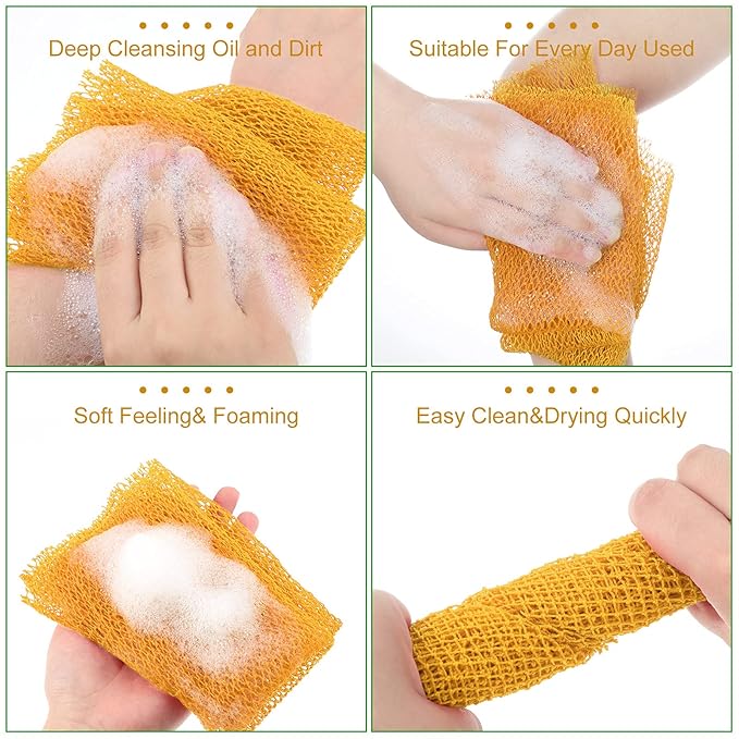 Geiserailie African Net Sponge Long Bathing Net Shower Body Scrubber Back Scrubber Skin Smoother Bathing Sponge for Daily Use or Stocking Stuffer(Yellow)