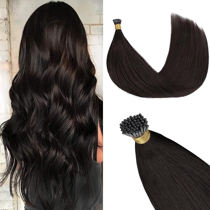GOO GOO I Tip Hair Extensions Real Human Hair, 20inch 50g 50S, Cold Fusion I Tip Hair Extensions, Invisible Remy, 2 Dark Brown