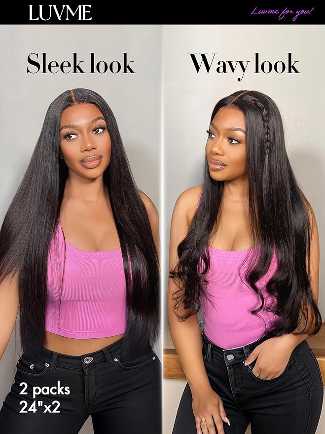 LUVME Silky Straight Seamless 110g 7Pcs Clip in Hair Extensions Full Max with 18inch Remy Human Hair Extensions, Natural Black 100% Real Soft Hair