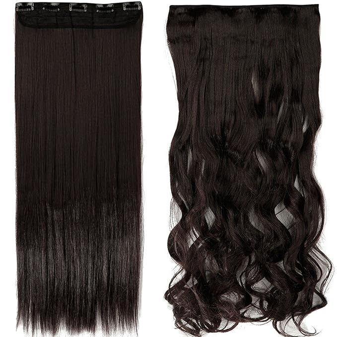 S-noilite 30"/29" Straight Curly 3/4 Full Head One Piece 5clips Clip in Hair Extensions Long Poplar Style for Women Gifts 22colors (30" - Straight, dark brown)