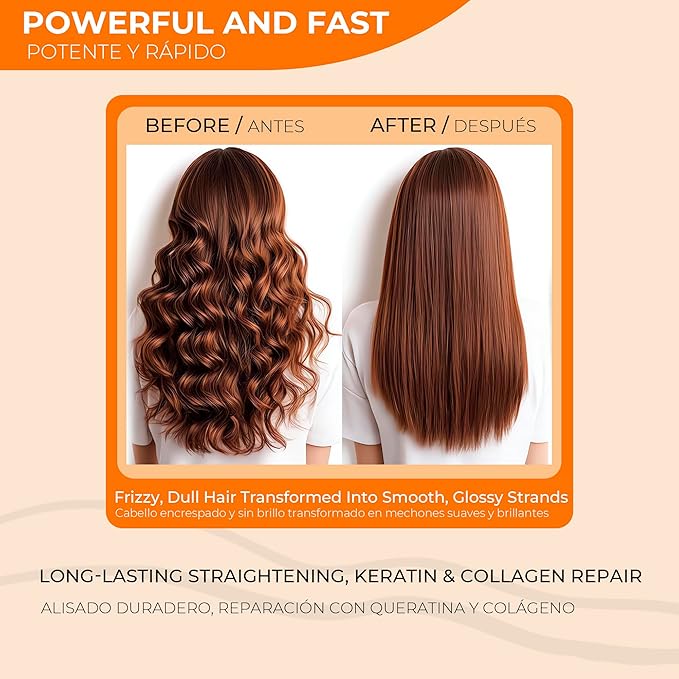 SLUJ Keratin Hair Treatment, Brazilian Straightening Cream with Keratin, Collagen & Hyaluronic Acid,18 Week Home Salon Professional Straightening - Keratina para Alisar el Pelo, Gentle Scent, 2 x Use