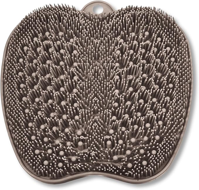 Foot Scrubber Mat with Suction Cups - Silicone Body Scrubber for Back or Feet, Ivory Shower Mat for Ground or Wall, Valentines Day Gifts for Men or Women, 11 x 11 inches (Mocha)