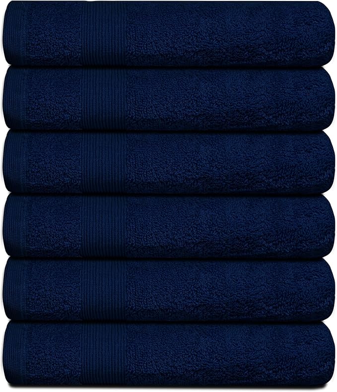 Premium Hand Towels Pack of 6 (16" x 30”) 100% Combed Ring Spun Cotton | Highly Absorbent Hand Towels Set | Ultra Soft for Home, Gym & Spa (Navy Blue)