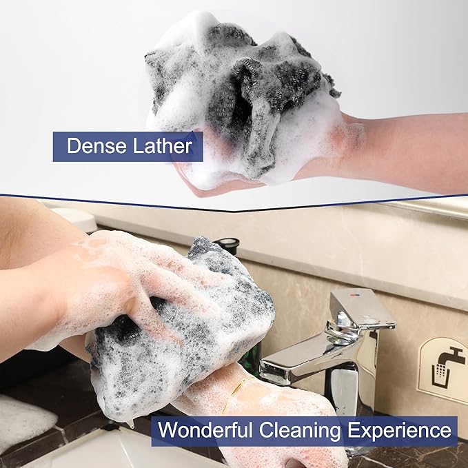 Japanese Exfoliating Loofah Back Scrubber - Shower Bath Towel for Men & Women (2 Pack Black, 33.4" x 11.8")