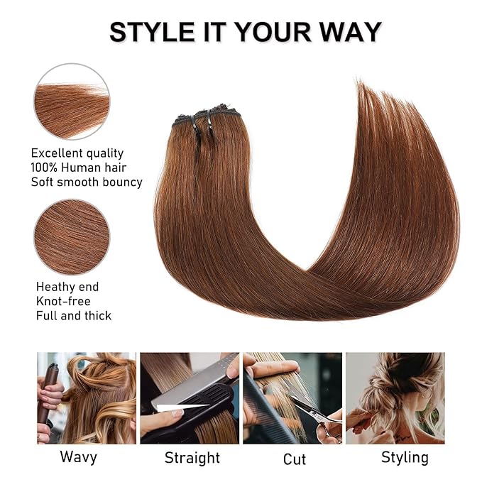 Clip in Hair Extensions Real Human Hair Chocolate Brown 16 inch 7pcs 70g/Pack, Human Hair Clip in Extensions, Salon-Grade Quality, Easy Comfort Wear for Women (#4, 16 inch)