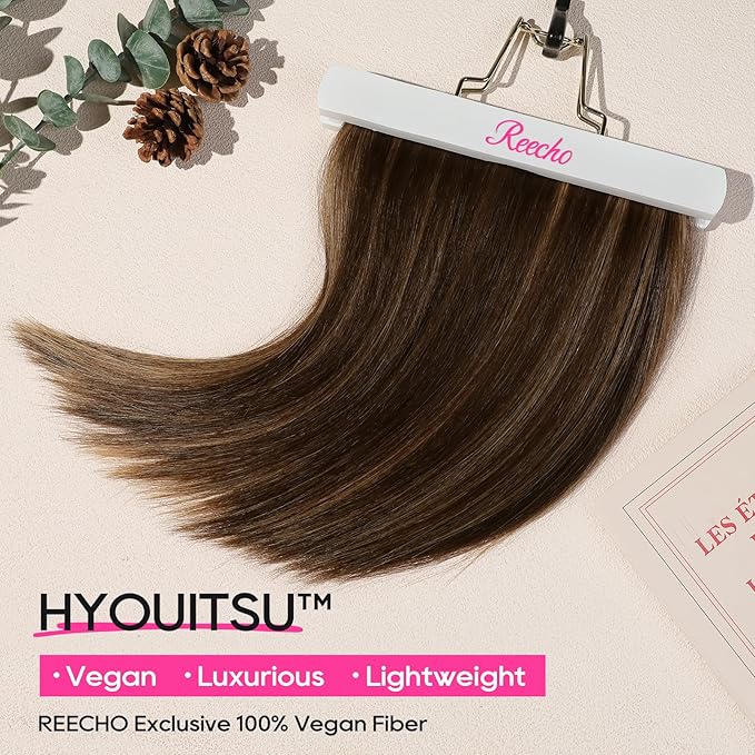 REECHO 12" Invisible Wire Hair Extensions with Thinner Softer Lace Weft Adjustable Size Removable Secure Clips in Short Straight Secret Hairpiece for Women - Dark Brown with Highlights